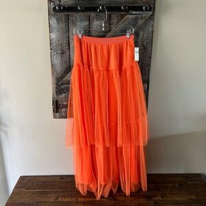 New w/Tags Anthropologie Evelyn Tulle Midi Skirt Orange